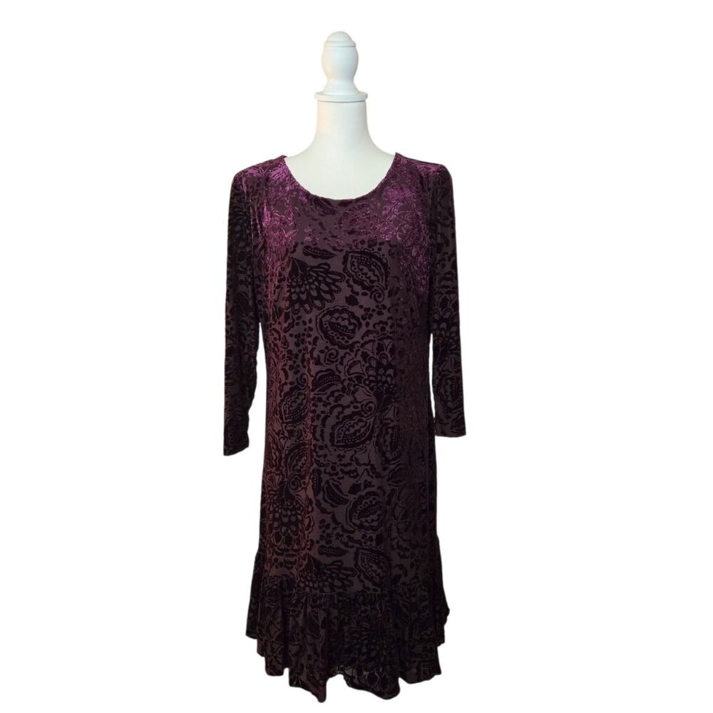 Whimsigoth Velvet Burnout Dress 14 Dark Burgundy Plum Lined Tommy Hilfiger NWT